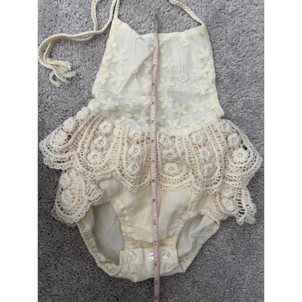 Baby Girl Ruffle Bottom Bubble Romper Soft Cream Halter Jumper